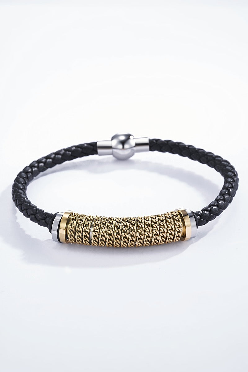 Bracelet en cuir et acier inoxydable