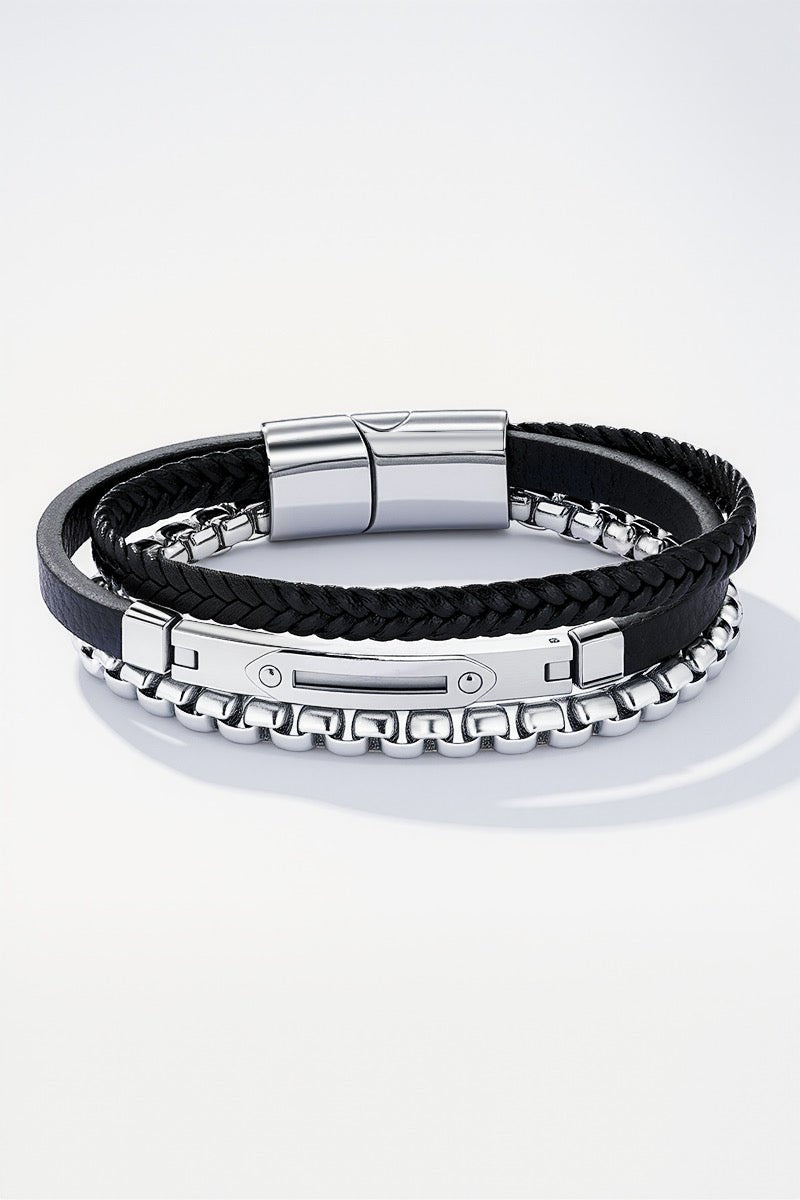 Bracelet en cuir et en acier inoxydable - Mademoiselle Jones