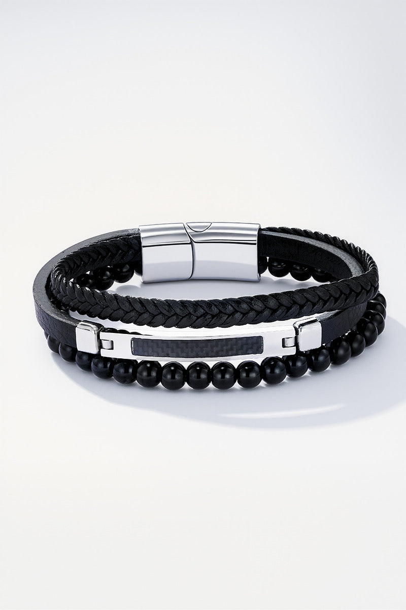 Bracelet en cuir et acier inoxydable