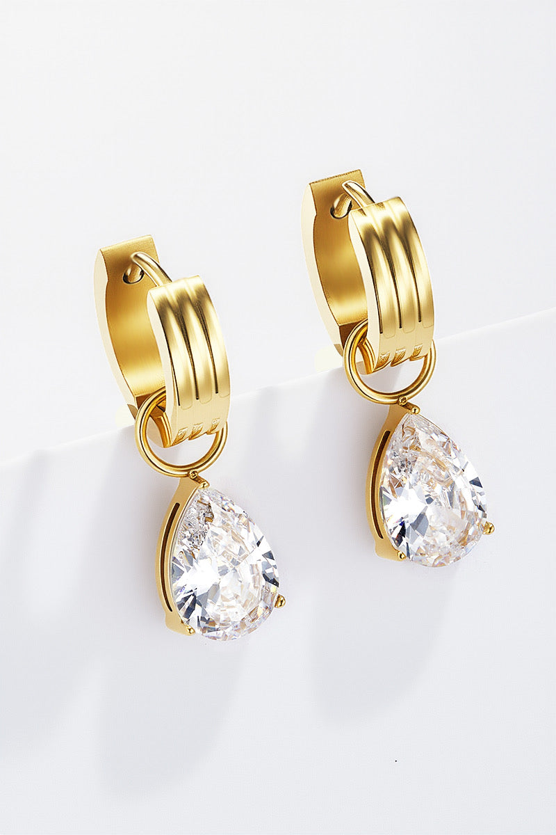 Emy- Boucles d’oreilles en acier inoxydable et cristal de roche