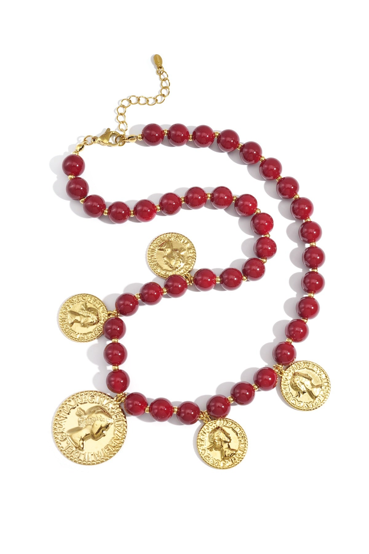 Tory- Collier perles rouges et breloques en acier inoxydable