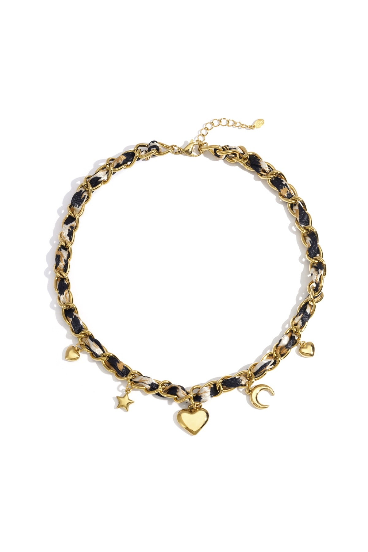 Sandy- Collier en acier inoxydable avec foulard léopard