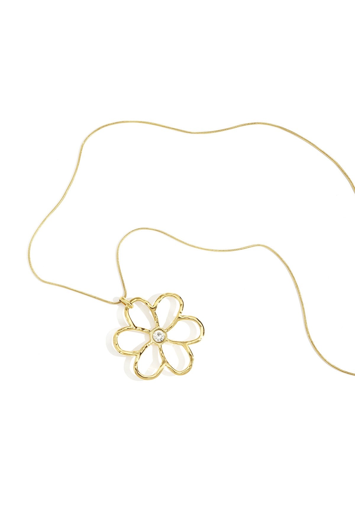 Ari- Collier long avec pendentif fleur- acier inoxydable et cristal de roche