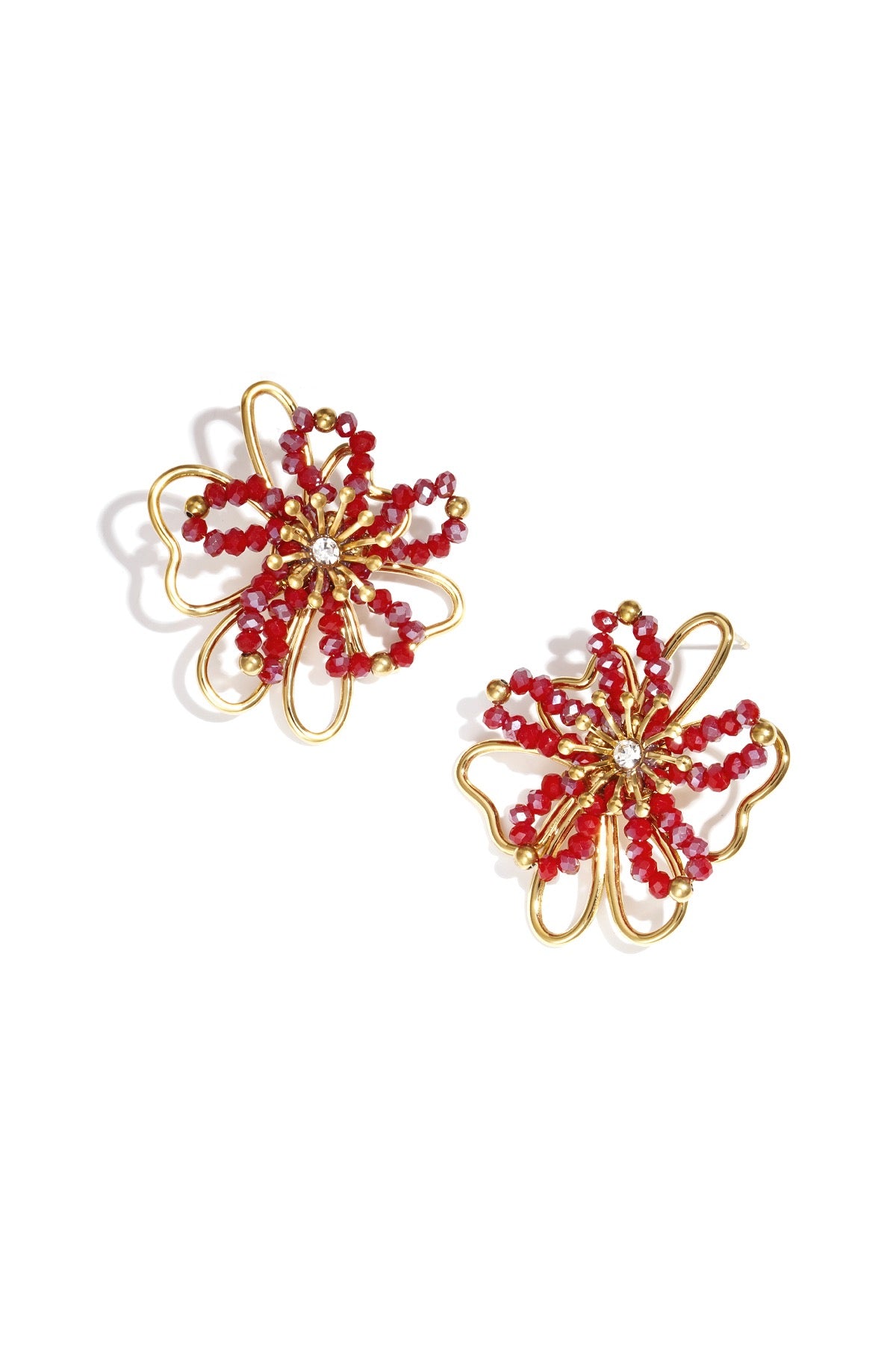 Anita- Boucles d’oreilles fleurs en acier inoxydable, perles et zirconium
