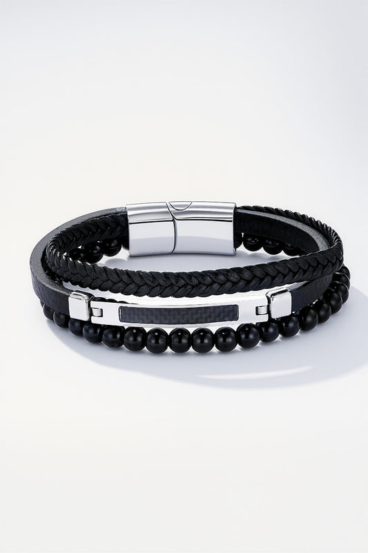 Bracelet en cuir et acier inoxydable