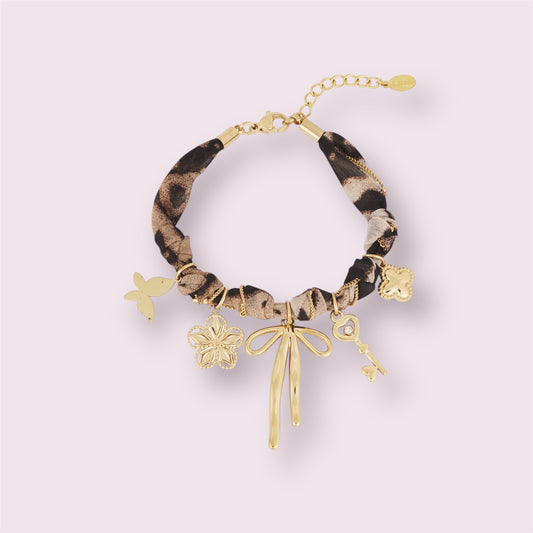 Bracelet Téa- imprimé léopard avec breloques acier