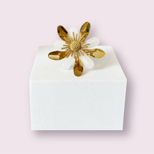Florine- Bague fleur Maxi- ajustable - en acier inoxydable