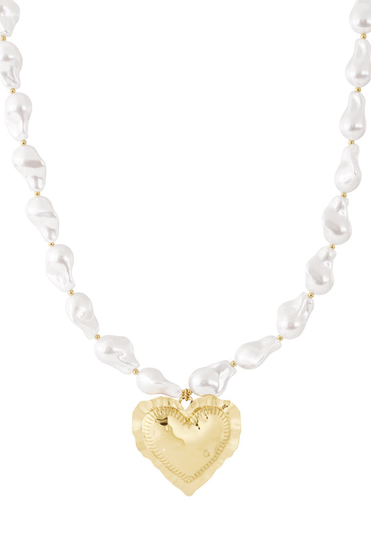 Any - Collier perles et pendentif gros cœur - Mademoiselle Jones