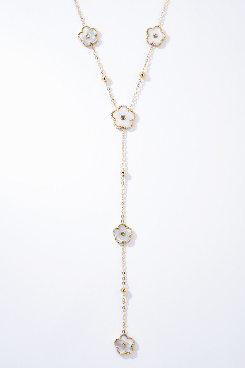 Lari- Collier en Y- acier inoxydable -nacre- zirconium