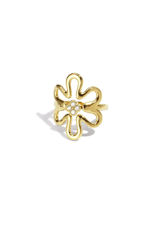 Pivoine- Bague ajustable - acier inoxydable et zirconium