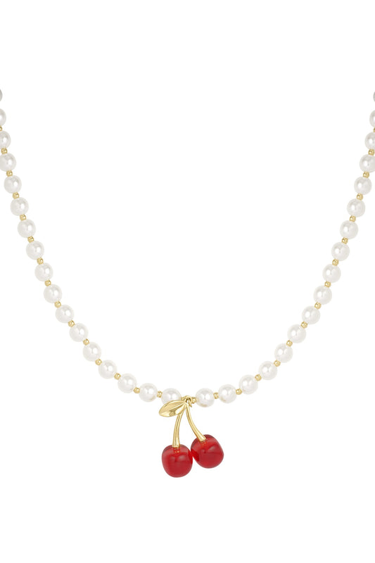 Cerise- Collier perles et acier inoxydable avec pendentifs