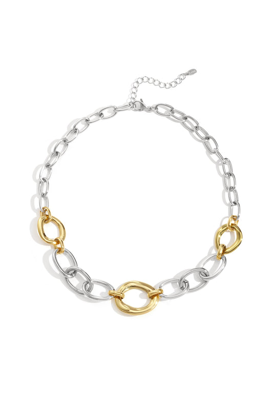 Yena- Collier bicolore acier or et acier argent