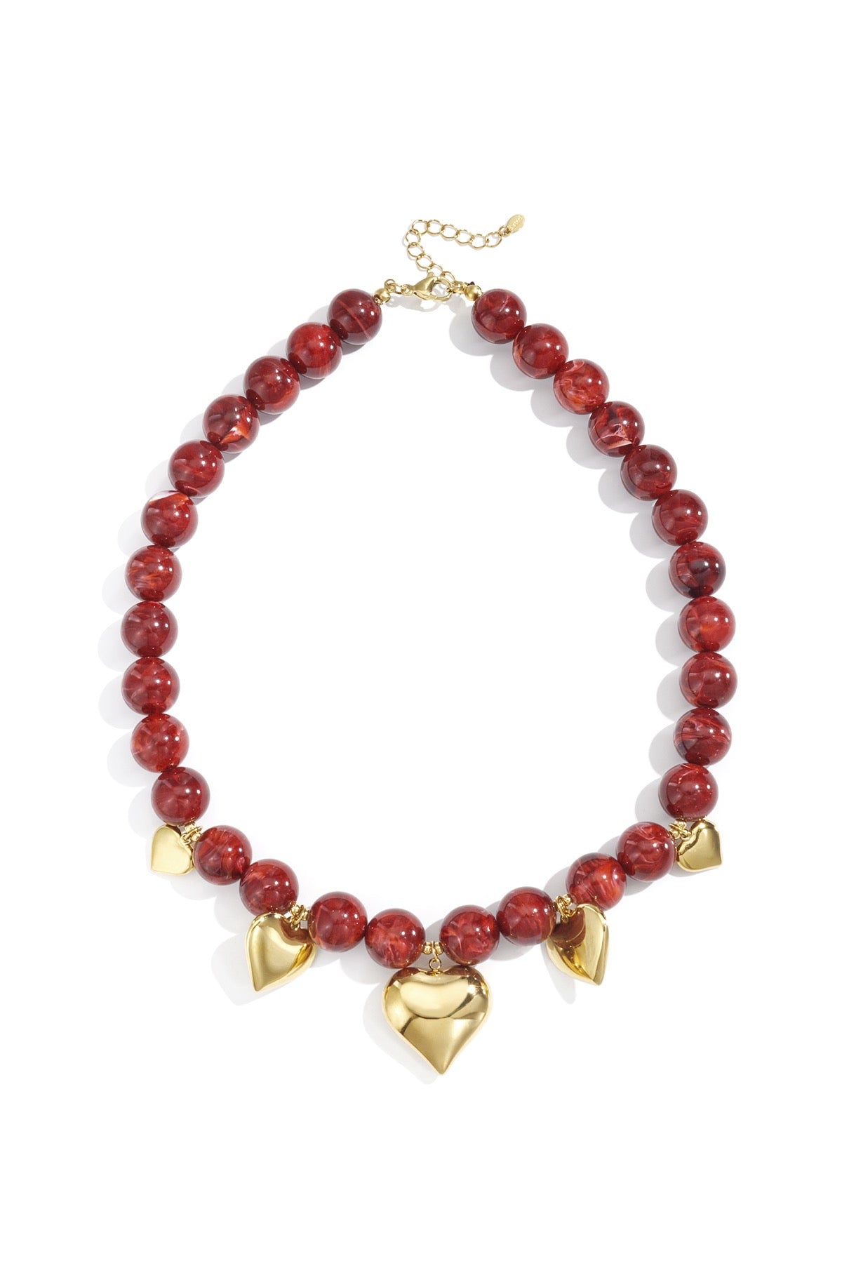 Emy rouge- Collier de perles avec pendentifs en acier inoxydable