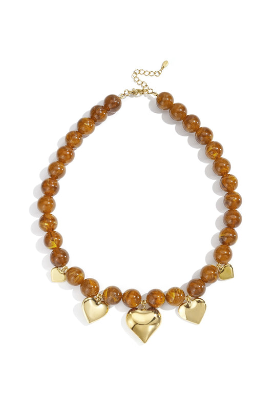 Emy Marron- Collier de perles avec pendentifs en acier inoxydable