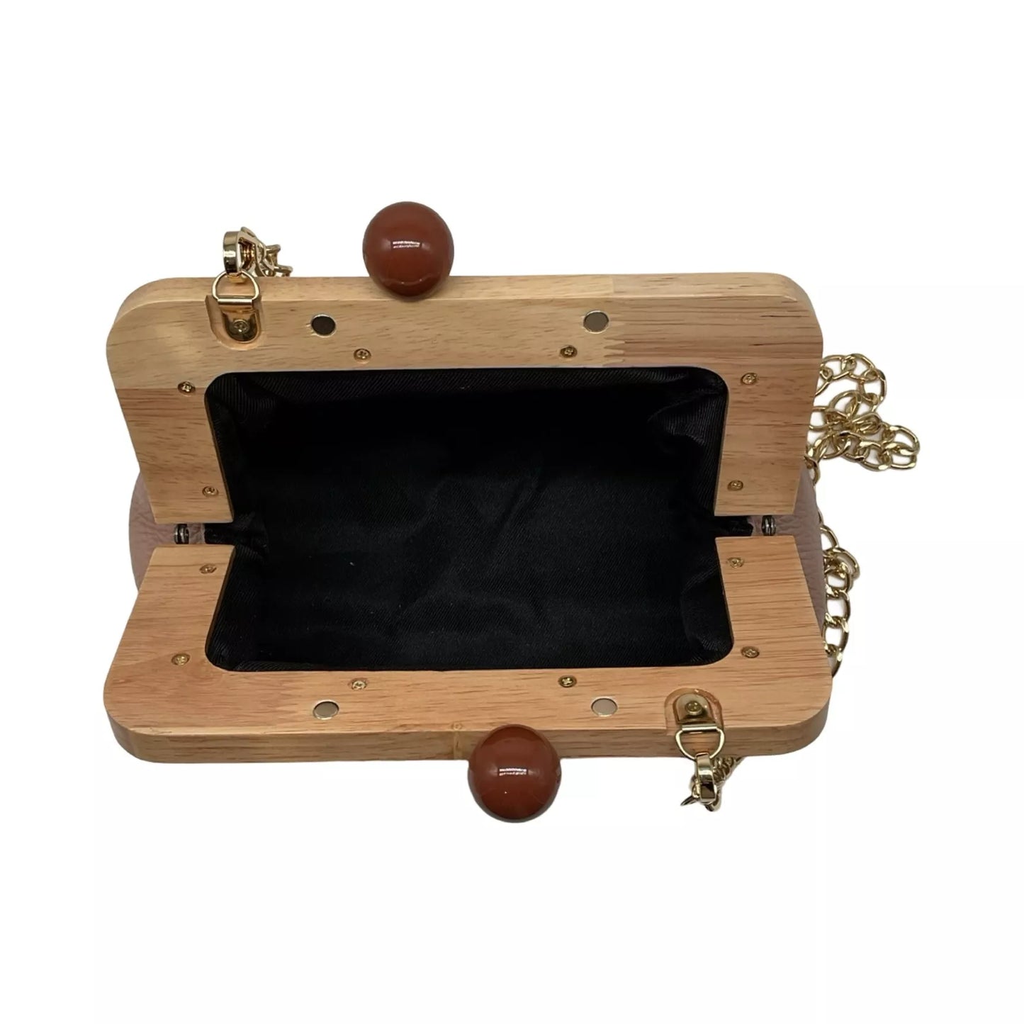 Christie- sac en cuir grainé avec fermoir en bois